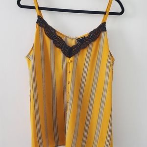 Torrid Cami Plus Size 0x adjustable straps lace and stripes mustard black white